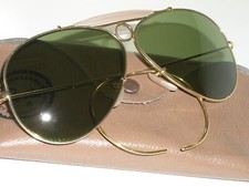 VINTAGE BAUSCH  LOMB RAY-BAN GEP RB3 TRU-GREEN GLASS SHOOTER AVIATOR SUNGLASSES