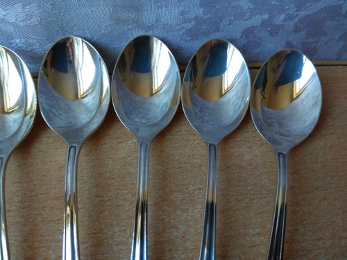 RARE old Set 6 SPOONS Silver plated melchior USSR last century Antique Vintage - Bild 6 von 12