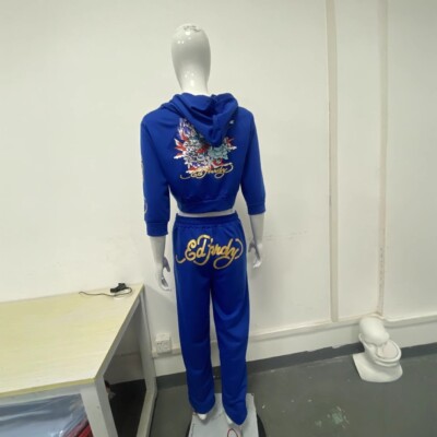 トップス Y2K ED HARDY sweat foodie setup co NWT Ed Hardy 2 Pc Sweatsuit Red Y2K Rose Stud Zip Hoodie