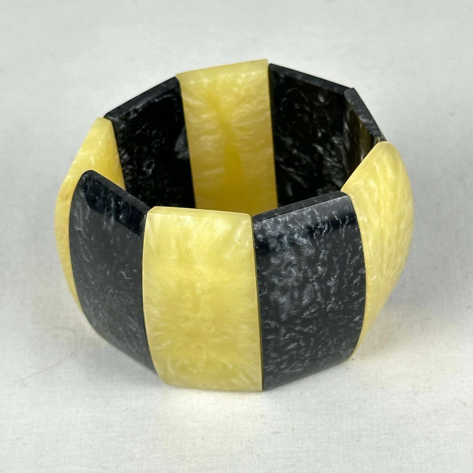 Bracelet Wide Rectangular Domed Yellow Black Marb… - image 4