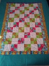 Hand pieced and tied Baby Quilt, "Baby Buggy" 42" x 54"