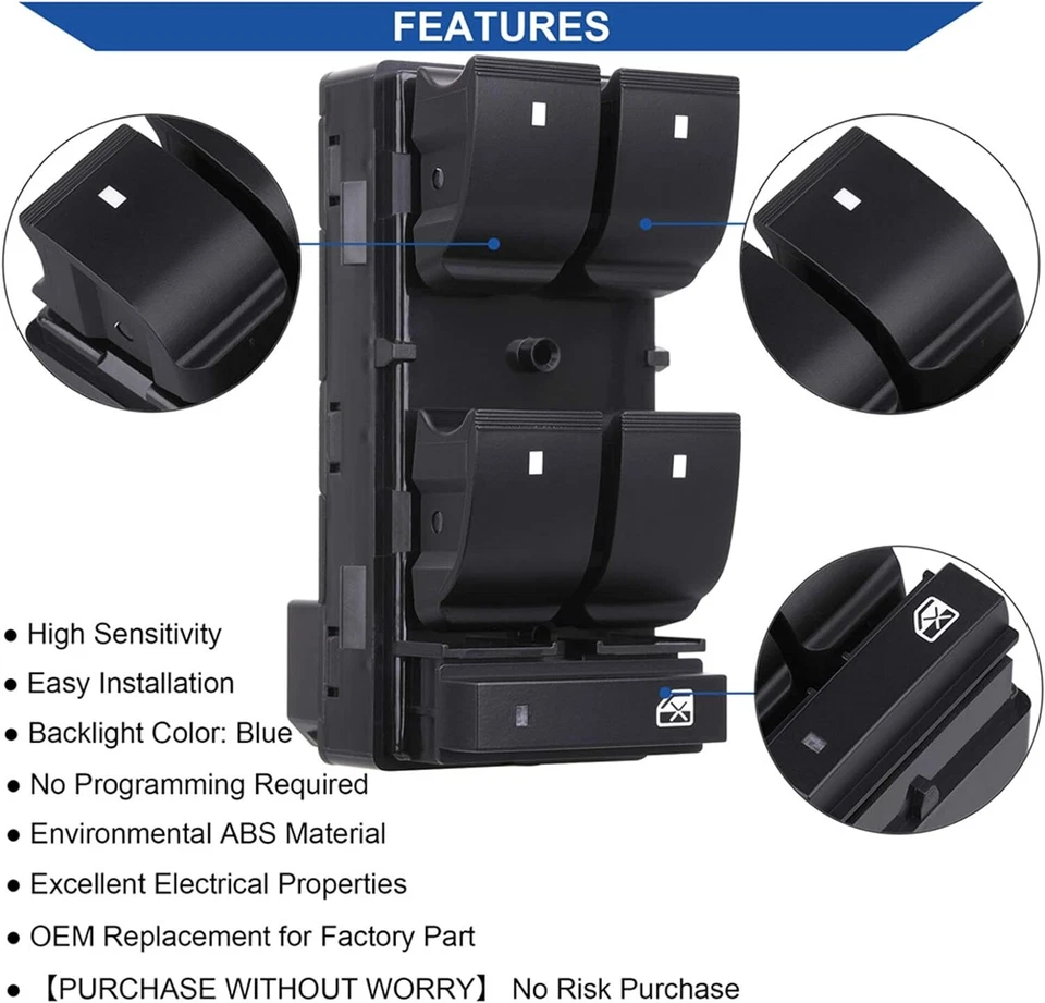 Interruptor de control de ventana para Chevy Silverado GMC Sierra 2007-2013 20945129 22895545 Foto 3 de 4