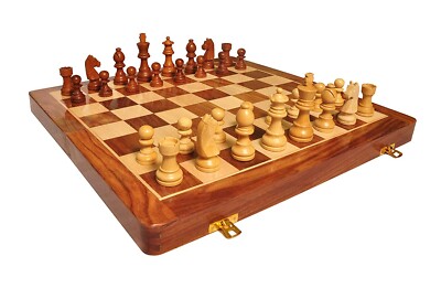 Handgefertigt Magnetisch Holz Schachbrett & Schachfiguren Set Mit Extra Queens