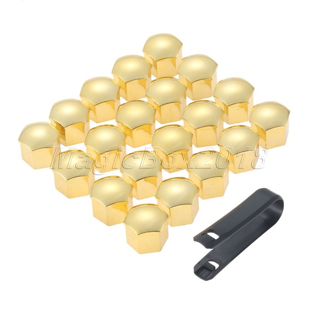 20pcs Universal Golden Glossy Trim Wheel Nut Screw Bolt Covers Caps
