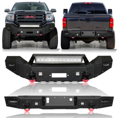 Vijay Front/Rear Bumper For 2016-2018 GMC Sierra 1500 W/LED Lights+Winch Plate