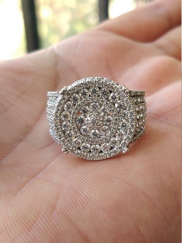2 CT Genuine Moissanite Men's Studded Wedding Ring 14k White Gold Plated Silver - Picture 8 of 10