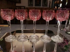 1 Wine Hock Glass, Cranberry Red Cut to clear Crystal Saint St Louis Riesling