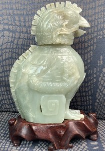 Antique Chinese Jade Figurine Statue On Stand 18/19th Century Rare!