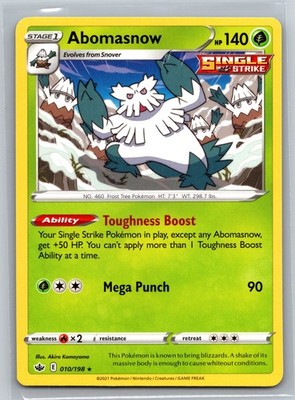 Abomasnow 010/198 Chilling Reign Grass-Type Stage 1 Toughness Boost Pokemon TCG