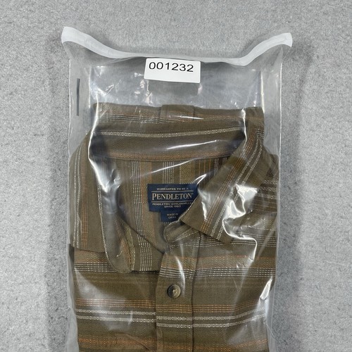 Pendleton Shirt Mens Medium Brown Rust Striped Fitted Pocket Short Sleeve Button - Picture 8 of 8