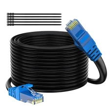 Cat 6 Outdoor Ethernet Cable 200 Ft Black, High Speed Heavy Duty Long Interne...