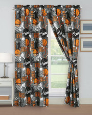 4-Piece Kids/Teens Basketball Window Curtain Set - Soft Microfiber Gray Orange M