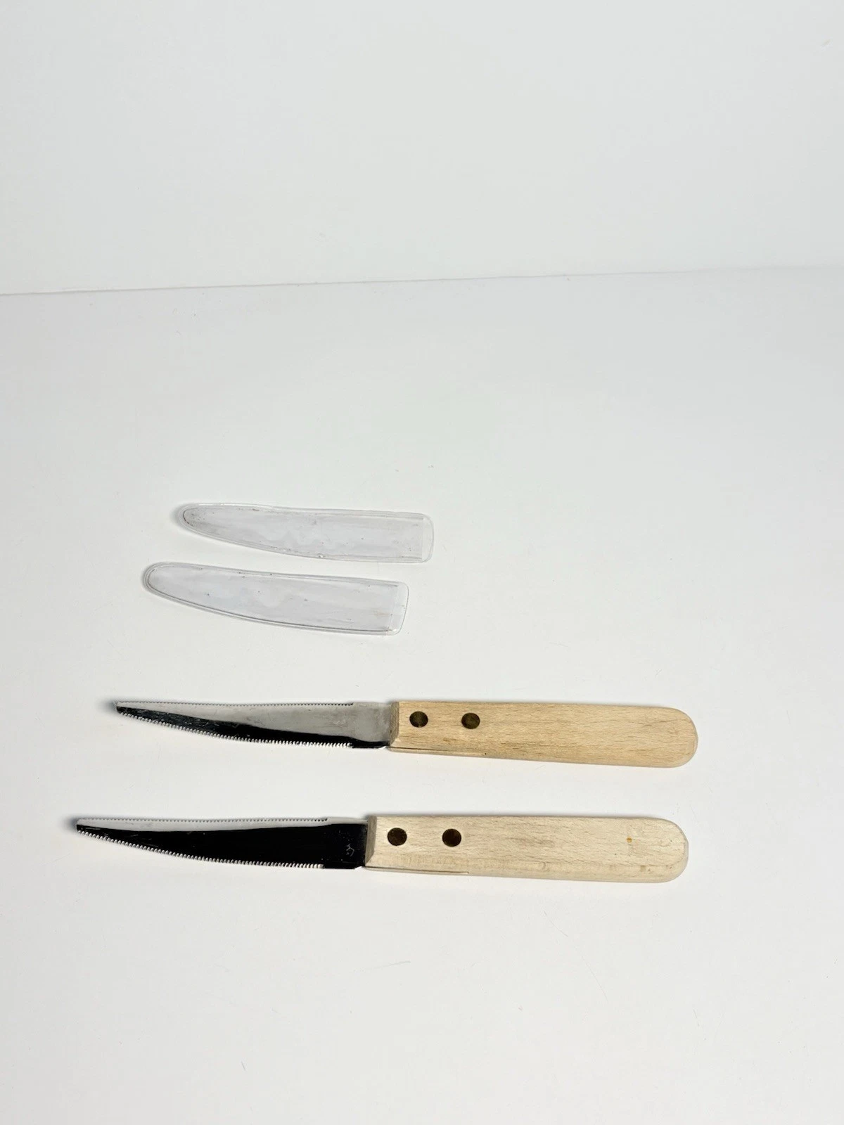2 Vintage Hoan Japan Grapefruit Knives 3.5" Serrated Blade Wood Handle 7.25"Long