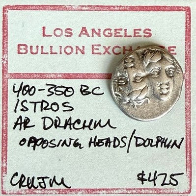 400-350 BC Istros AR Drachm Opposing Heads/Dolphin