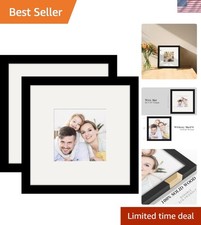 Elegant 8x8 Black Picture Frames 2 Pack - Solid Wood for Wall  Table Display