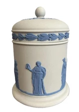 Wedgwood Jasperware Canister Jar Cigarette Tobacco Stash Box Lid Vintage Reverse