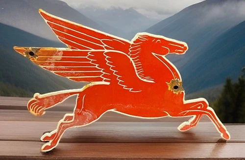 VINTAGE RARE 11” X 7 1/4” MOBIL PEGASUS HORSE  PORCELAIN GAS PUMP SIGN