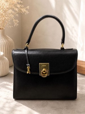 GOLD PFEIL Bag Handbag Black Leather Gold-tone Hardware Women Fashion Accessory