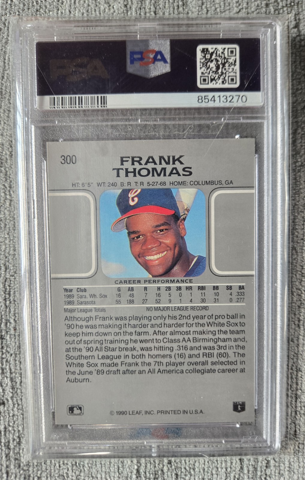 1990 LEAF FRANK THOMAS #300 PSA 10 GEM MT view 2