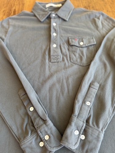 Criquet Long Sleeve Polo Shirt Pocket Solid Dark Gray Collared Mens Sz M - Picture 2 of 8