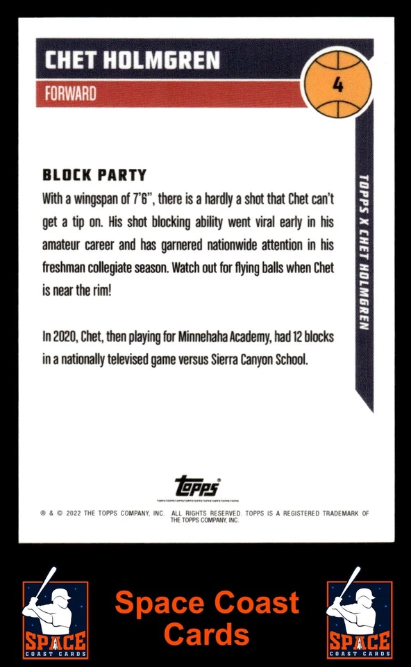 2022 Topps x #4 Chet Holmgren - Image 2 of 2