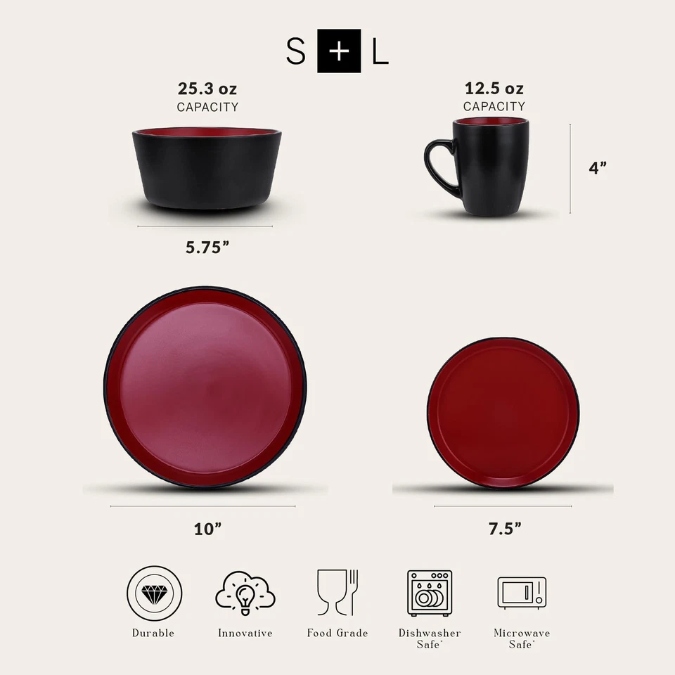 Juego de vajilla de 16 piezas de gres Albie, juegos de platos y cuencos, juego de platos para... Foto 4 de 4