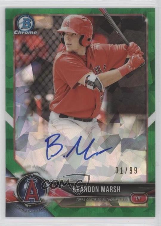 2018 Bowman Chrome HTA Green Atomic Refractor 31/99 Brandon Marsh Auto no9