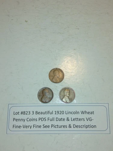 Lot #823 3 Beautiful Lincoln Wheats 1920-P 1920-D 1920-S VG-F-VF See Pictures