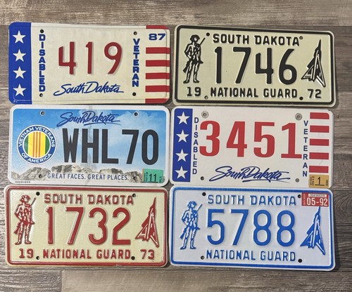 6  South Dakota Expired Military License plates Great For Display!! Good Shape