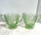 “VTG Cameo  Green Uranium Depression Glass Creamer & Sugar Set”