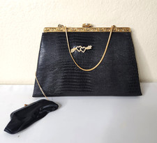 Vintage After Five Evening Black Patent Leather Handbag w/Coin Purse Made in USA