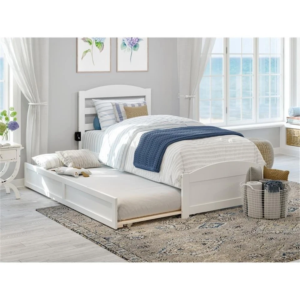 AFI Warren Solid Wood Twin Bed w/ Footboard & Twin Trundle in White - Image 2 of 4