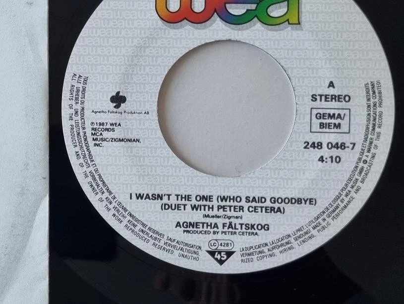 Agnetha Fältskog - I Wasn't The One (Who Said Goodbye) 7'' Vinyl/ Peter Cetera - Image 3 of 4