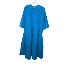 Chico's Blue 3/4 Sleeve Gauzy Cotton Tiered Midi Maxi Dress Size 2 US 12/14