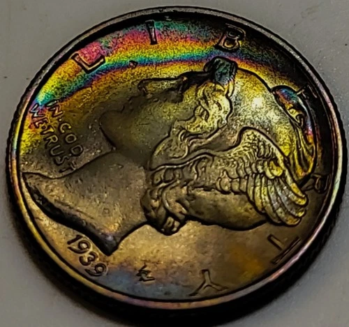 1939- MERCURY SILVER DIME. BRILLIANT UNC. INSANE ELECTRIC TONER. 245