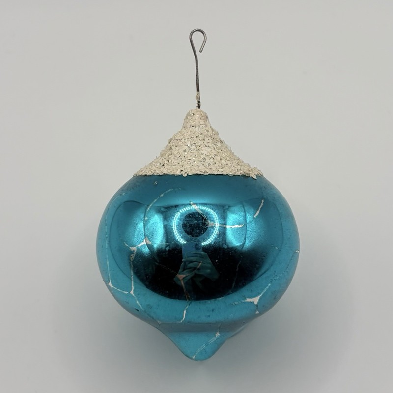 Vintage Permacap Teal Glass Christmas Ornament 3”