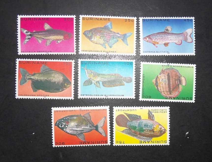 SURINAME SCOTT #557-561 #C92-C94 VARIOUS FISH AIR MAIL MNH SET OF 8