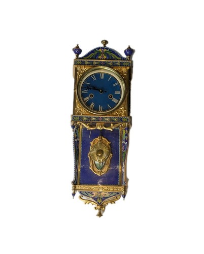 French Vienna Style CLOISONNÉ ENAMEL Wall CLOCK, Hand Painted Panels