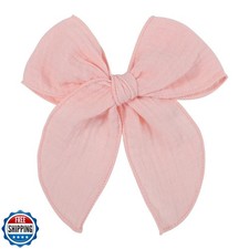 5.5 Inch Pink Fable Hair Bow: Handmade Linen Cotton Hair Clip for Girls - 1 P
