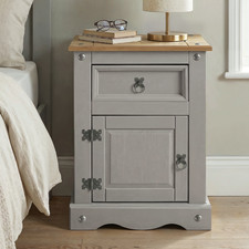 Corona Bedside Cabinet Large Grey Painted Pot Cupboard Solid Wood Pine Wooden