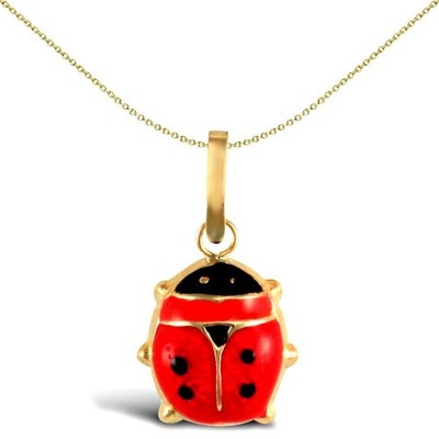 Charm-Anhänger Damen 9 kt Gold Jewelco London Emaille rot schwarz Marienkäfer