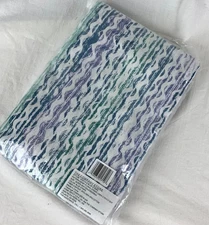 New w Tags Company Store Queen Flat Sheet Cotton Linen Blue Green Wavy Stripes