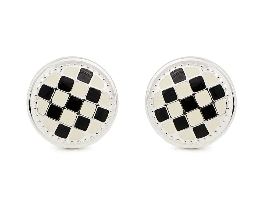NEW MacKenzie-Childs Check Silver Plated Knobs, Set of 2, Black & White, 1.25”
