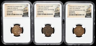 DUTCH EAST INDIES VOC Copper Duit NGC Genuine Lot of 3