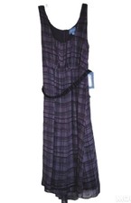 Simply Vera Wang Purple Plaid Chiffon Twirl Belted Cap Sleeve Dress 14