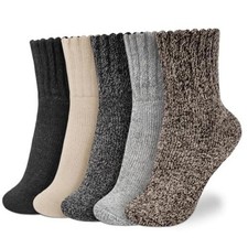 Thick Wool Boot Socks for Women Winter, 5 Large Beige Black Grey Brown Grey
