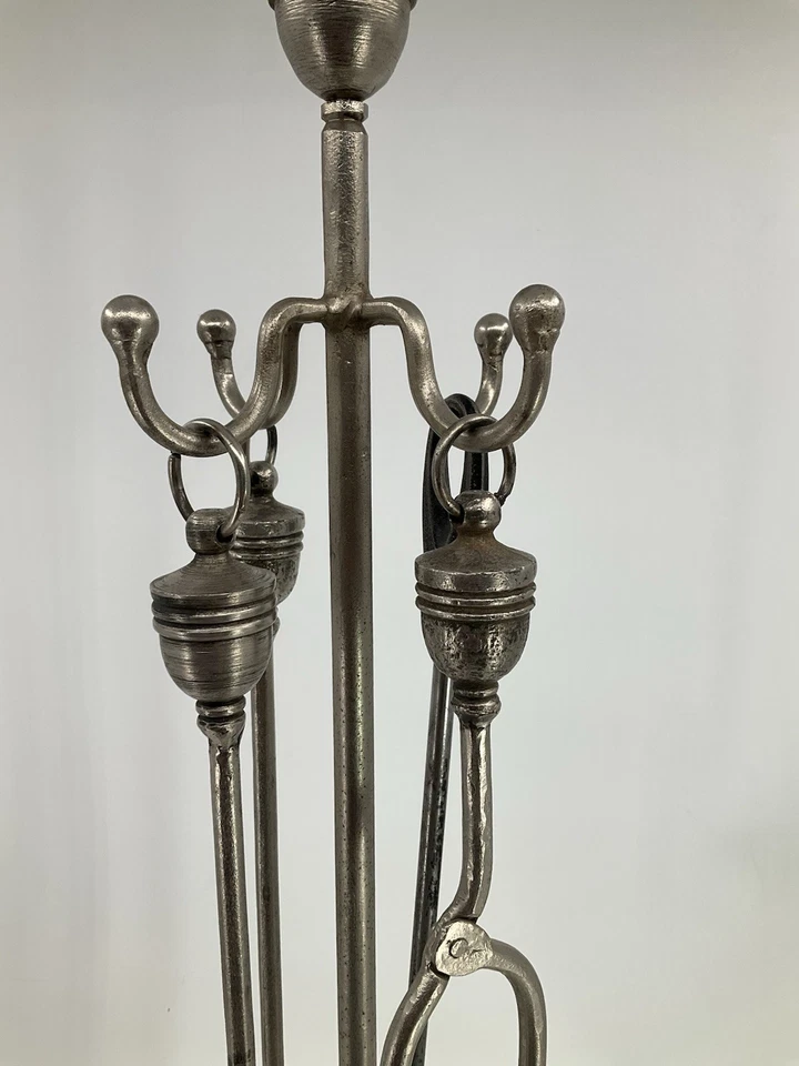 Juego de herramientas de chimenea forjadas a mano grande hierro forjado ÚNICO Bradley Hubbard? 5 piezas Foto 4 de 4