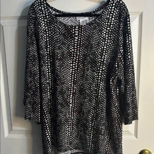 Rebecca Malone Black and White Stretchy Blouse, Sz 1X