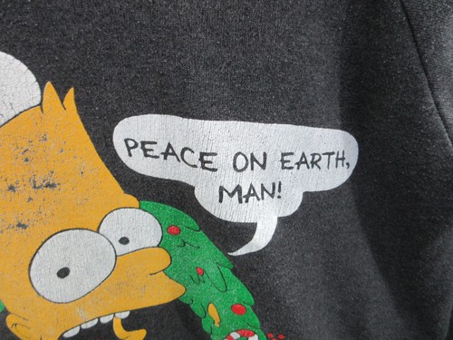 Vintage 1990 Simpsons Bart Simpson Xmas PEACE ON EARTH MAN Women's XL Sweatshirt - Picture 2 of 19