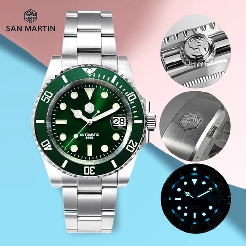 San Martin SN019-G Green 41mm Water Ghost Automatic Diver Watch Ceramic Bezel - Picture 4 of 12